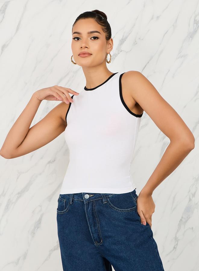 ستايلي تانك ستيلي بقصة ضيقة وزخرفة متباينة - Image 2